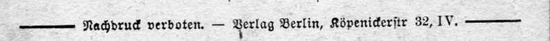 Ansichtskartenr&uuml;ckseite Verlag Berlin, K&ouml;penickerstr.32