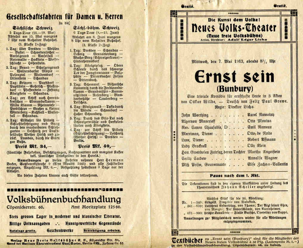 Programm Neues Volks-Theater 1913