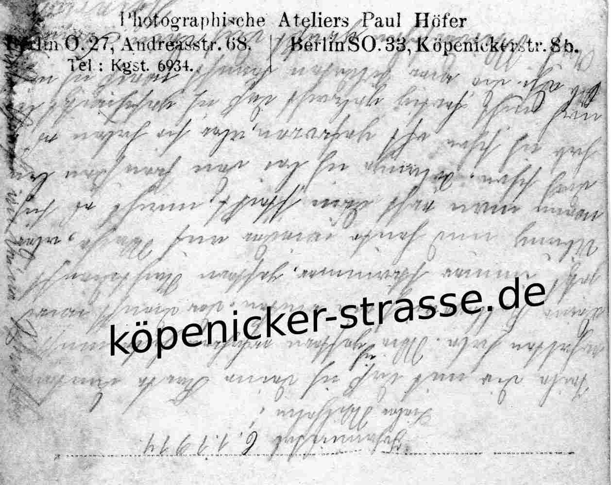 Photo Atelier Paul Hofer , Köpenickerstr 8b